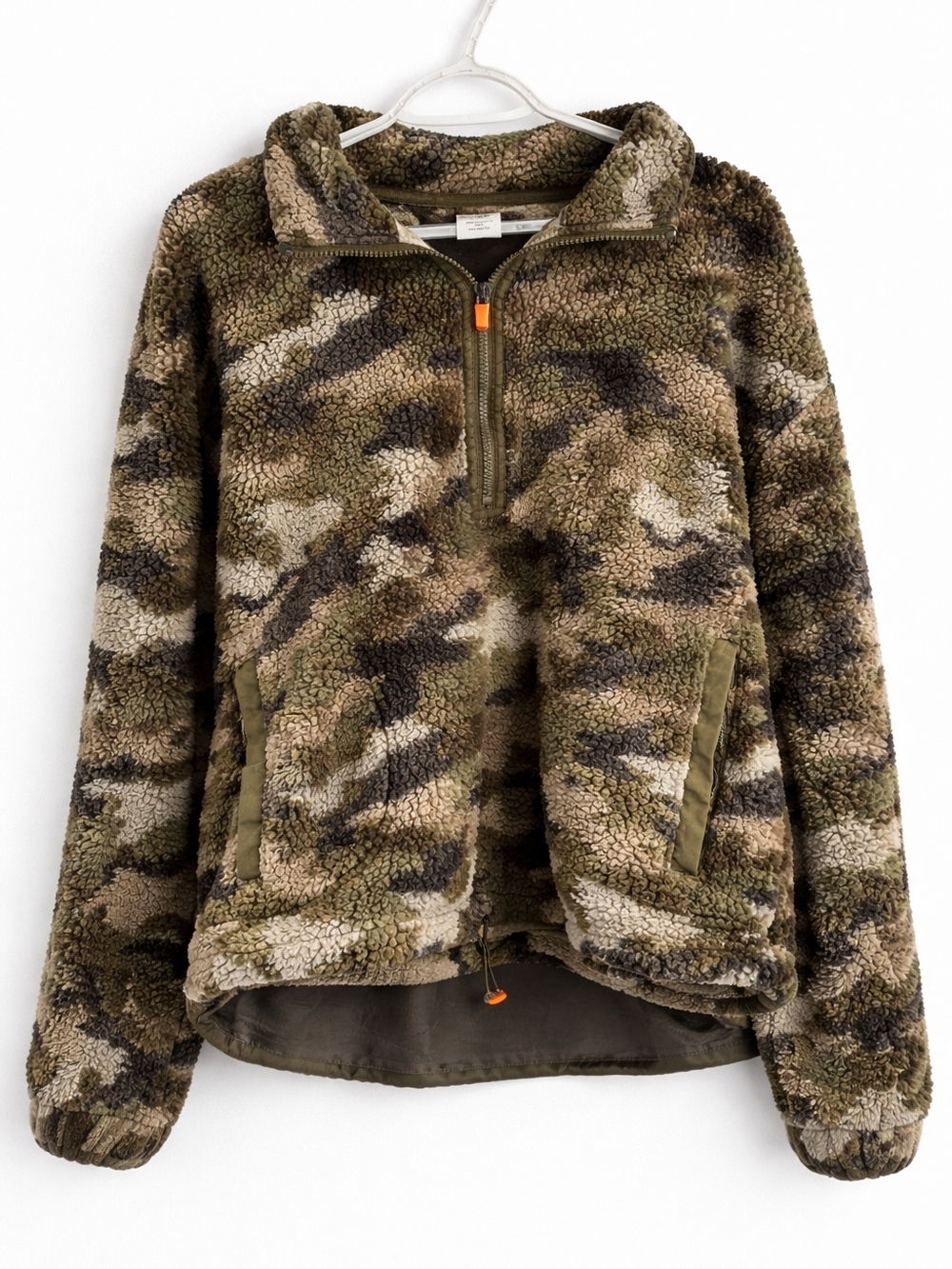 No Boundaries Olive & Brown Camo Sherpa Half-Zip Jacket